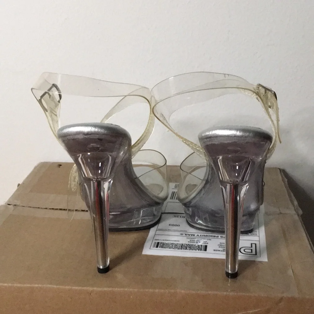 New Womens Fabulicious Clear Platform Strap 5.5” Heels Size 5-5.5